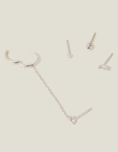4-Pack Sterling Silver-Plated Sparkle Chain and Studs, , large