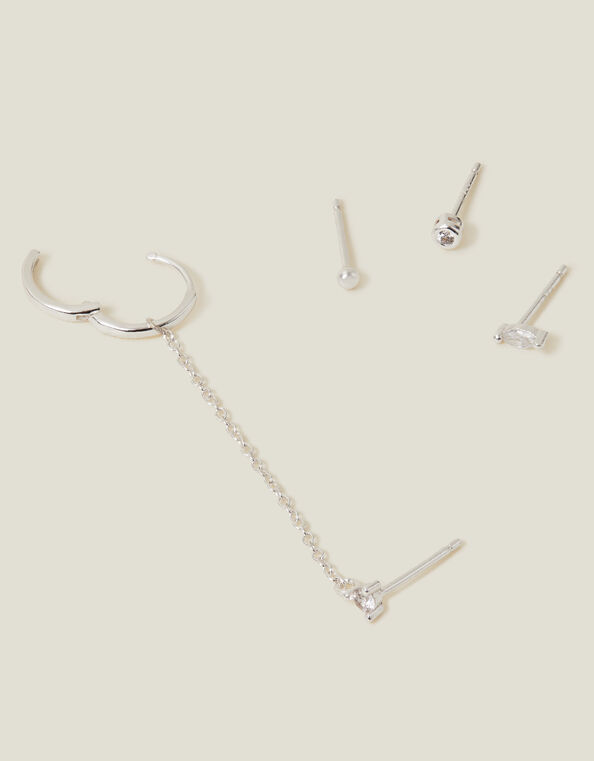 4-Pack Sterling Silver-Plated Sparkle Chain and Studs, , large