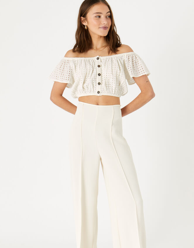 Broderie Crop Top, Ivory (IVORY), large