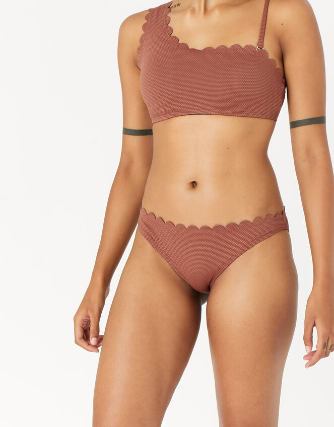 One-Shoulder Scallop Bikini Top, Orange (RUST), large