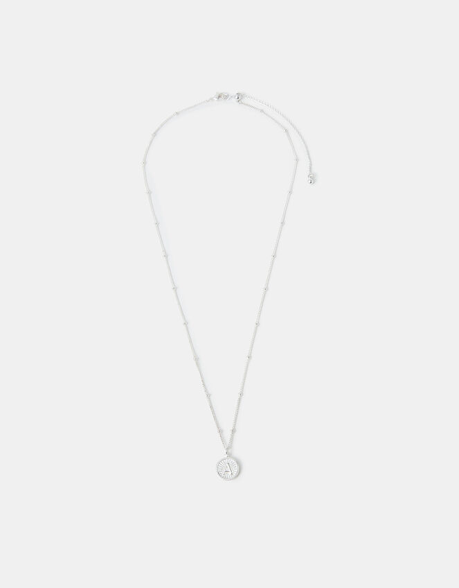 Sterling Silver-Plated Initial Disc Pendant Necklace, Silver (ST SILVER), large