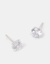 Sterling Silver Round Diamante Stud Earrings, , large