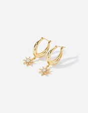 Gold-Plated Chunky Sparkle Drop Hoops, , large