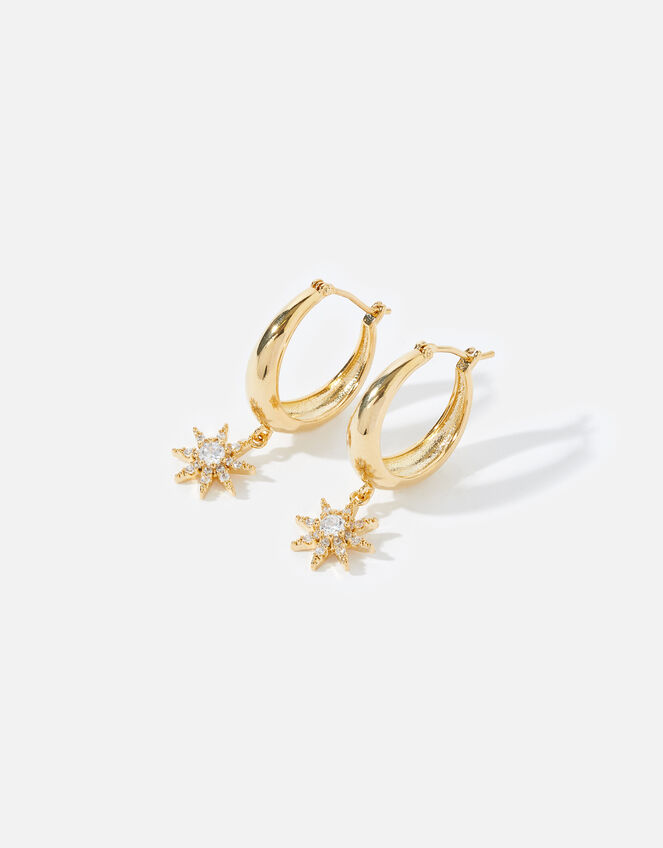 Gold-Plated Chunky Sparkle Drop Hoops, , large