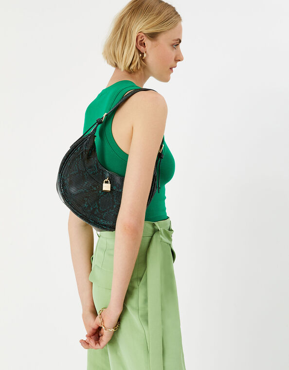 Faux Snake Padlock Shoulder Bag Green, Green (GREEN), large