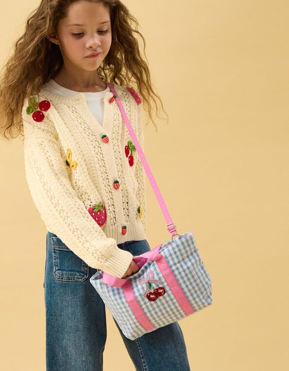 Girls Mini Cherry Gingham Tote Bag, , large