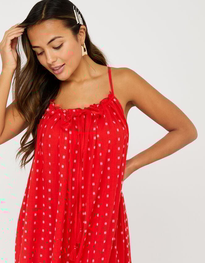 High Neck Maxi Dress in Pure Cotton, Red (RED), large
