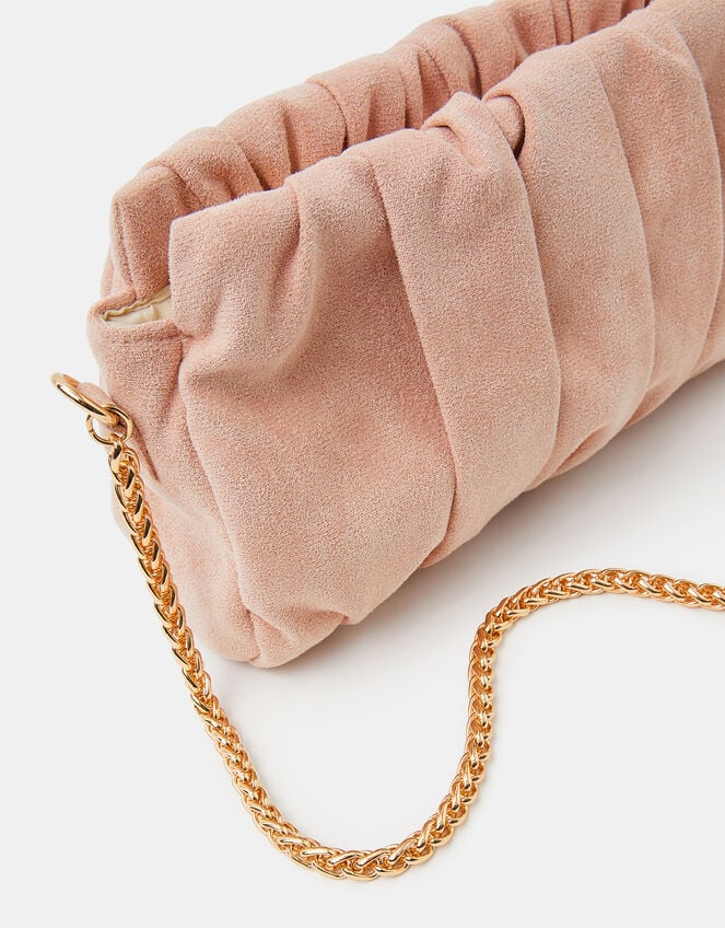 Ruched Faux Suede Clutch Bag, Pink (BLUSH), large