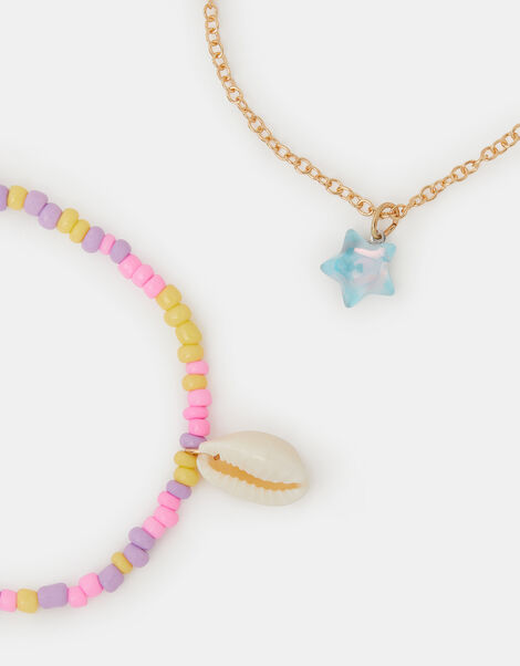 2-Pack Girls Beaded Charm Anklets, , large