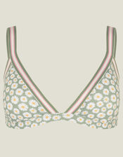 Daisy Print Triangle Bikini Top, Green (LIGHT GREEN), large