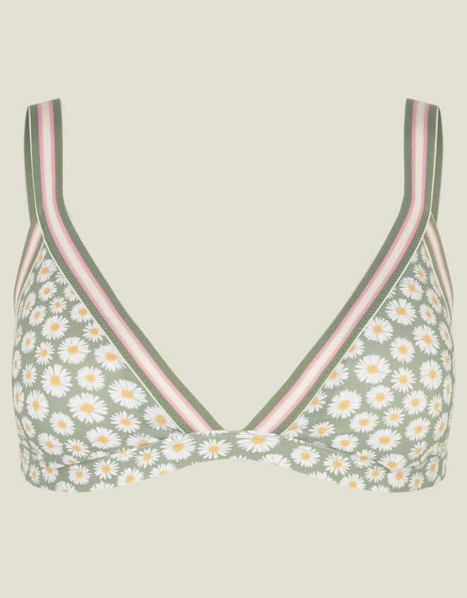 Daisy Print Triangle Bikini Top, Green (LIGHT GREEN), large