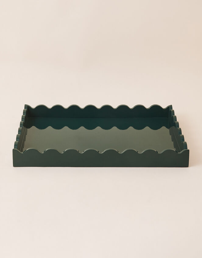 Large Glossy Wooden Tray with Scalloped Edge Trays & Coasters Accessorize UK