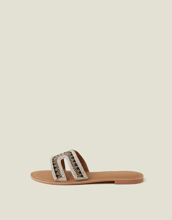 Beaded Cut-Out Slide Sandals Black White, Black (BLACK WHITE), large