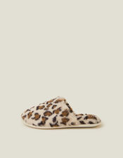 Faux Fur Leopard Print Slippers, Leopard (LEOPARD), large