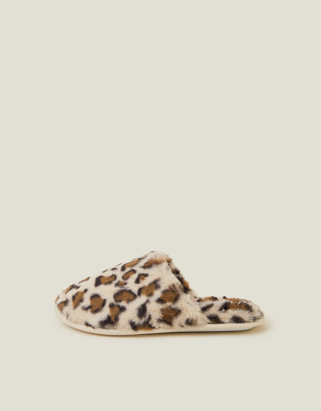Faux Fur Leopard Print Slippers, Leopard (LEOPARD), large