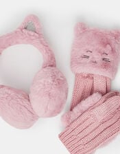 Girls Cat Faux Fur Earmuffs and Gloves Set, Pink (PINK), large