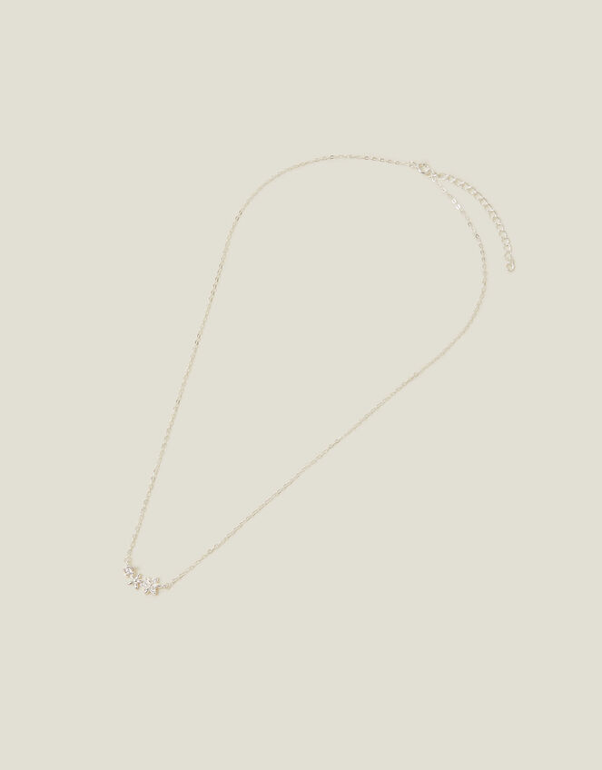 Sterling Silver-Plated Sparkle Flower Necklace, , large