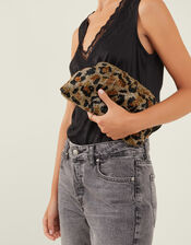 Hand-Beaded Leopard Print Cloud Clutch Bag, , large