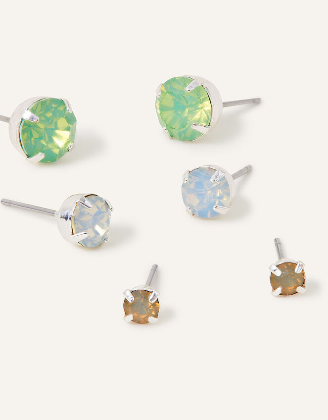 Crystal Stud Earring Set of Three, Green (GREEN), large