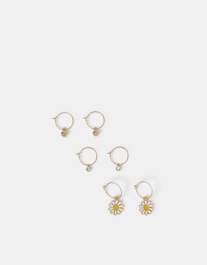 3-Pack Daisy Charm Hoop Earrings, , large