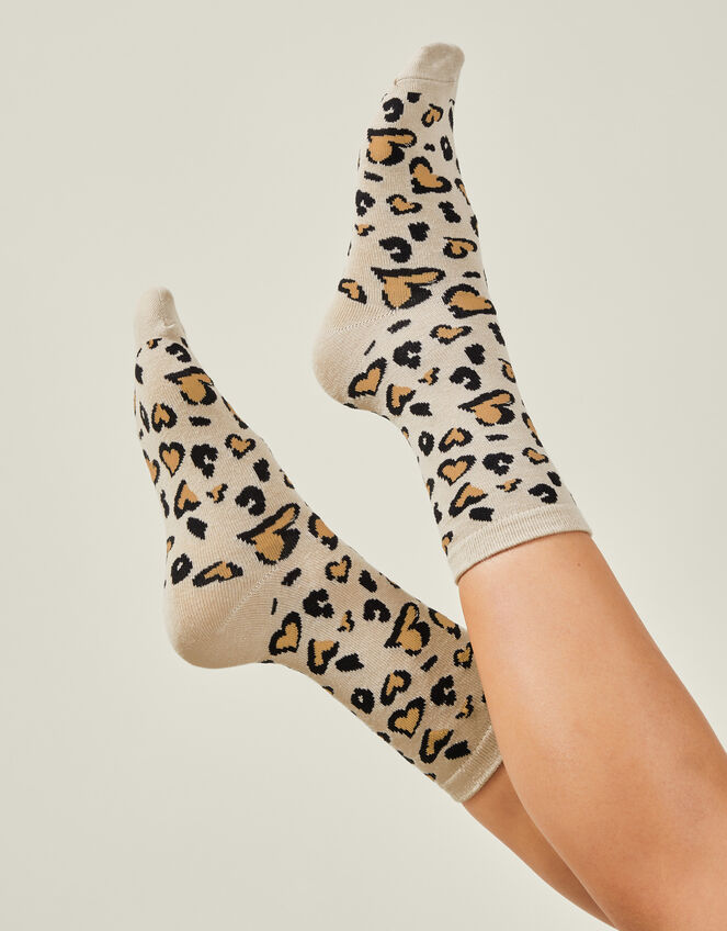 Leopard Print Heart Socks, , large
