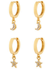 14ct Gold-Plated Star and Moon Hoop Set, , large