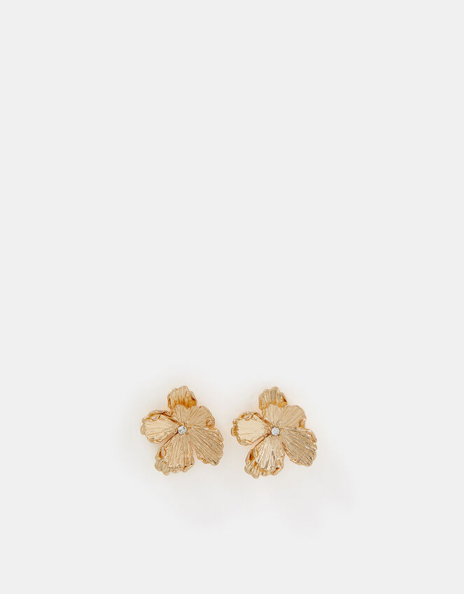 Textured Flower Stud Earrings, , large