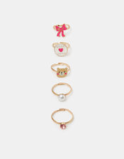 5-Pack Girls Bear Adjustable Ring Set, , large
