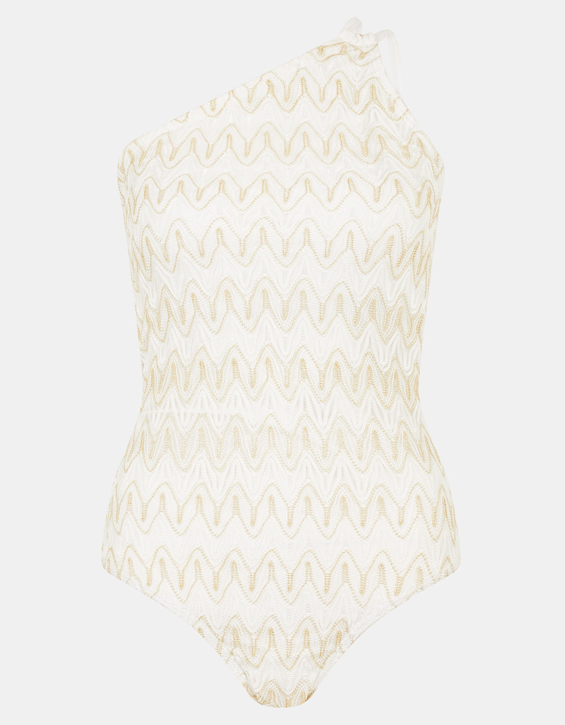 Shimmer Crochet One Shoulder Swimsuit, White (WHITE), large