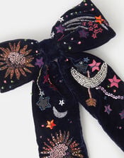 Embellished Celestial Velvet Bow Hair Clip, Blue (NAVY), large