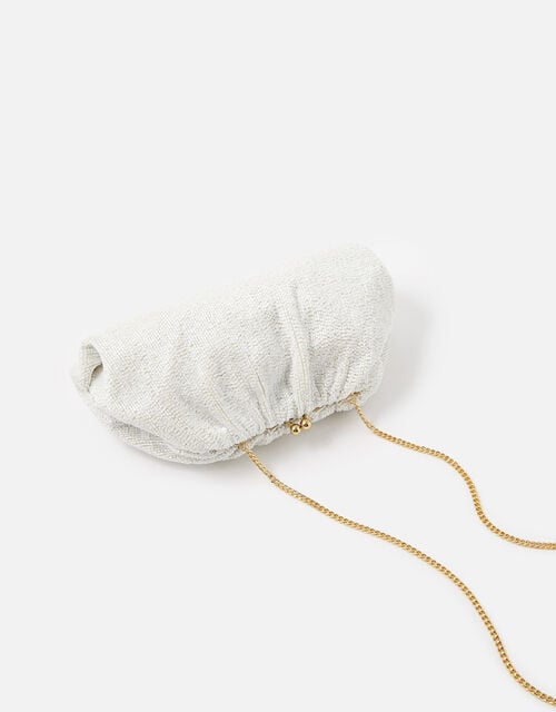 Beaded Shimmer Clutch Bag, Ivory (IVORY), large