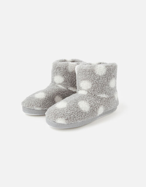 Spot Print Fluffy Slipper Boots, Grey (GREY), large