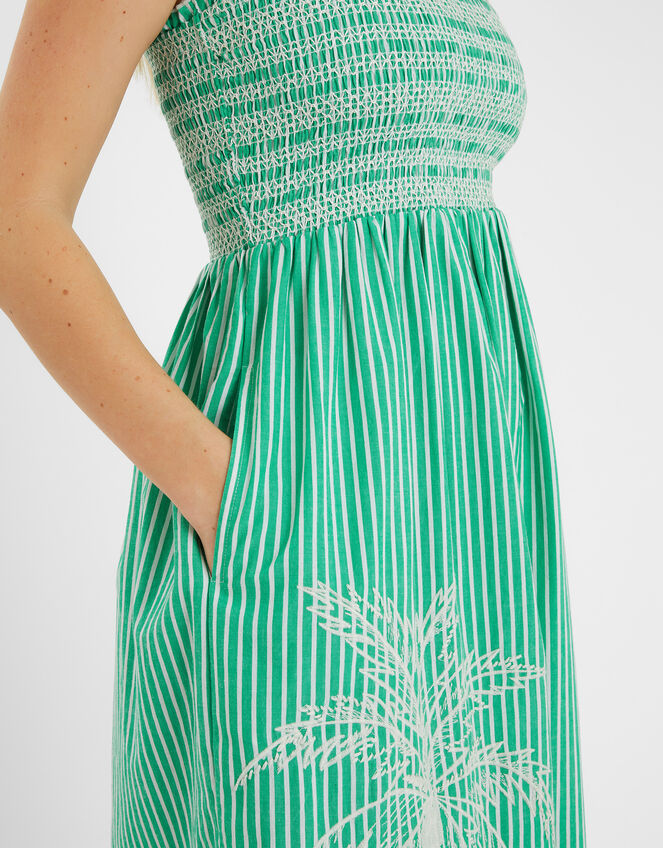 Palm Embroidered Stripe Midi Dress, Green (GREEN), large