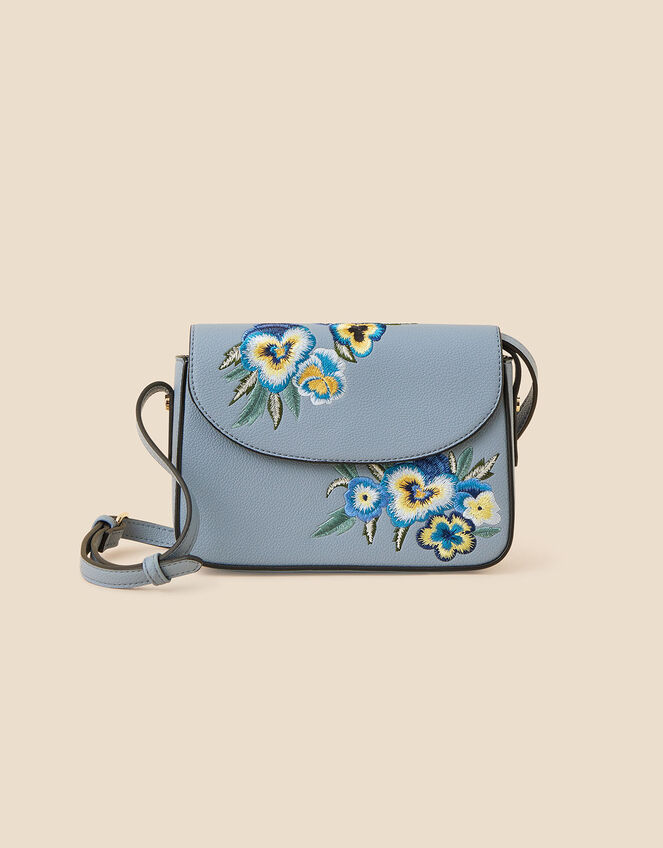 Floral Embroidered Cross-Body Bag, , large