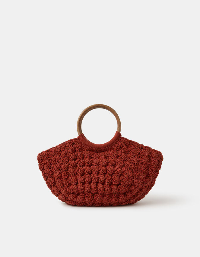 Wooden Handle Macramé Bag, , large