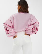 Floral Embroidered Stripe Blouse, Red (RED), large