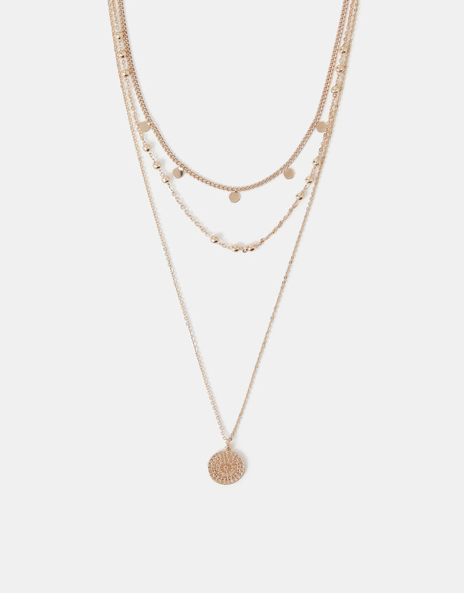 Filigree Coin Pendant Layered Necklace, , large