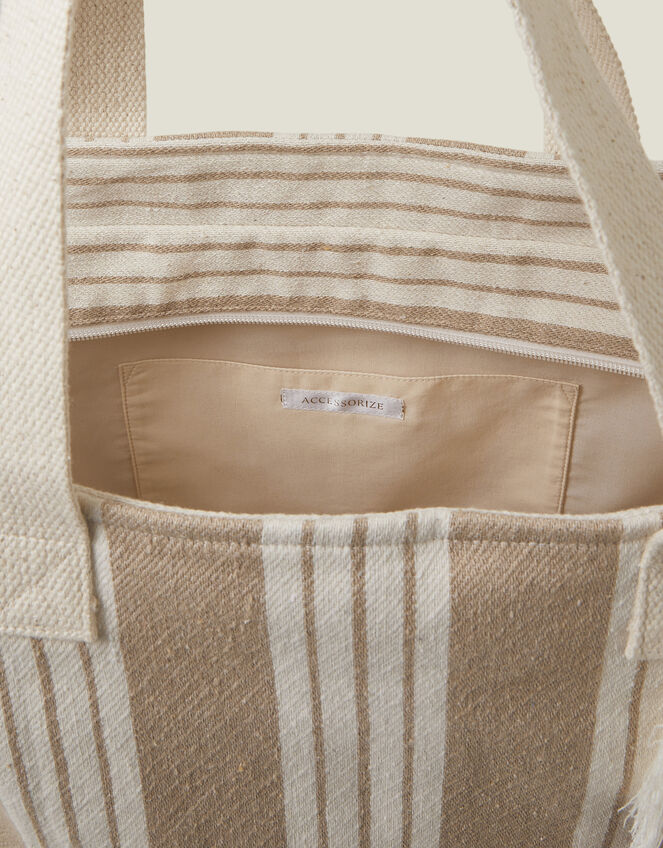 Large Stripe Beach Bag, Natural (NATURAL), large