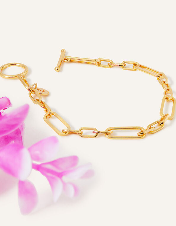 14ct Gold-Plated Trombone Chain T-Bar Bracelet, , large