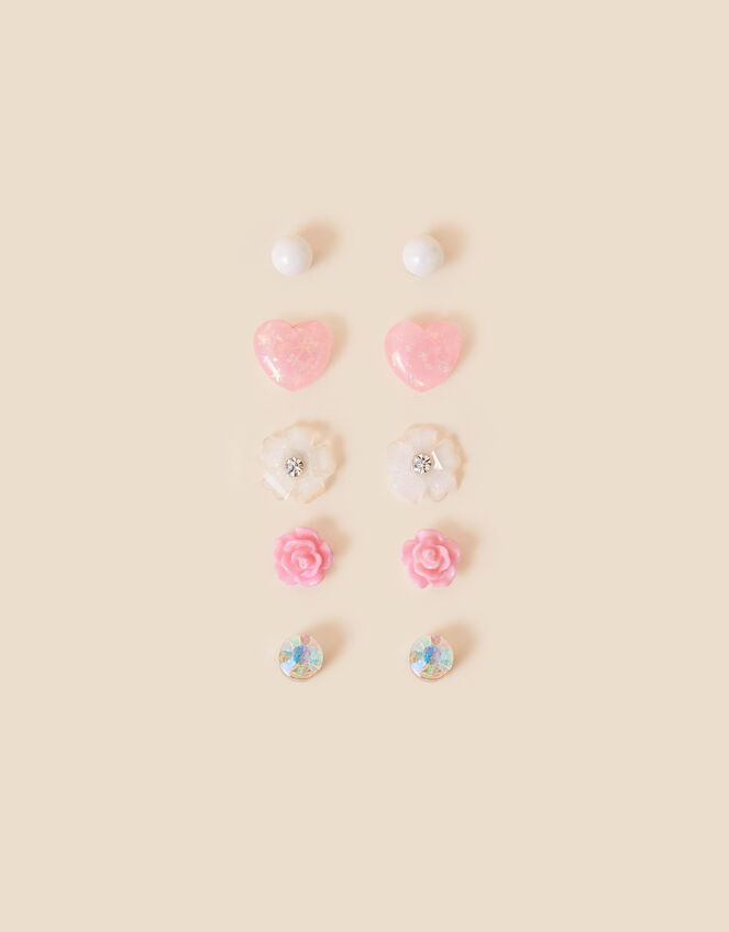 Girls Embellished Pierced Stud Earrings 5 Pack, , large