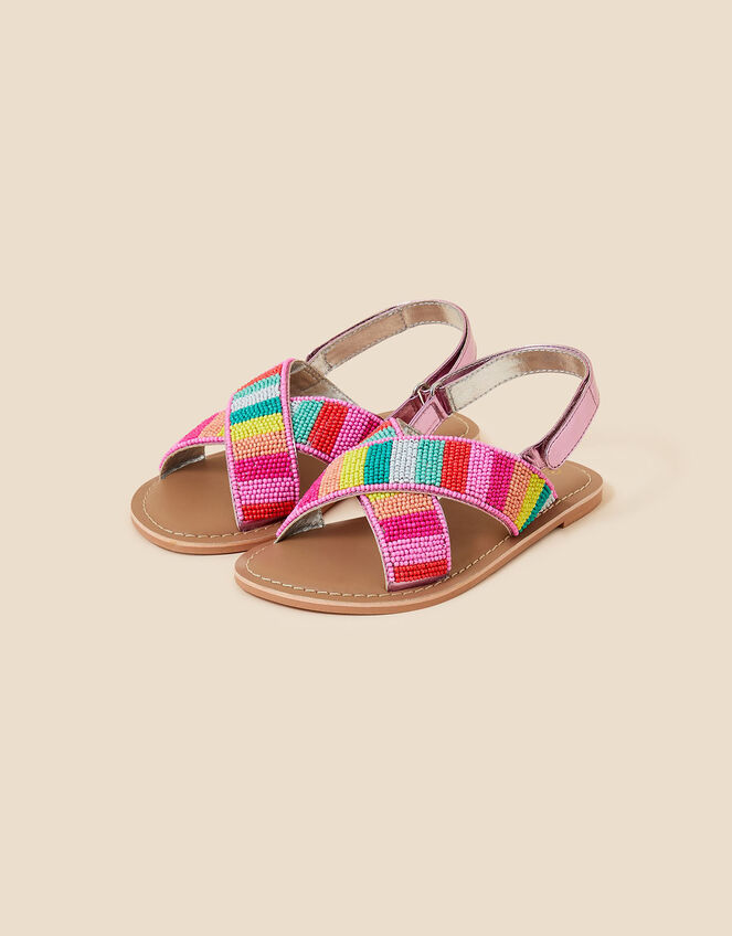 Girls Tropical Beaded Sandals, Multi (BRIGHTS-MULTI), large