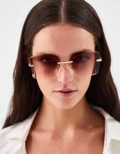 Oversized Ombr&eacute; Rimless Sunglasses, , large
