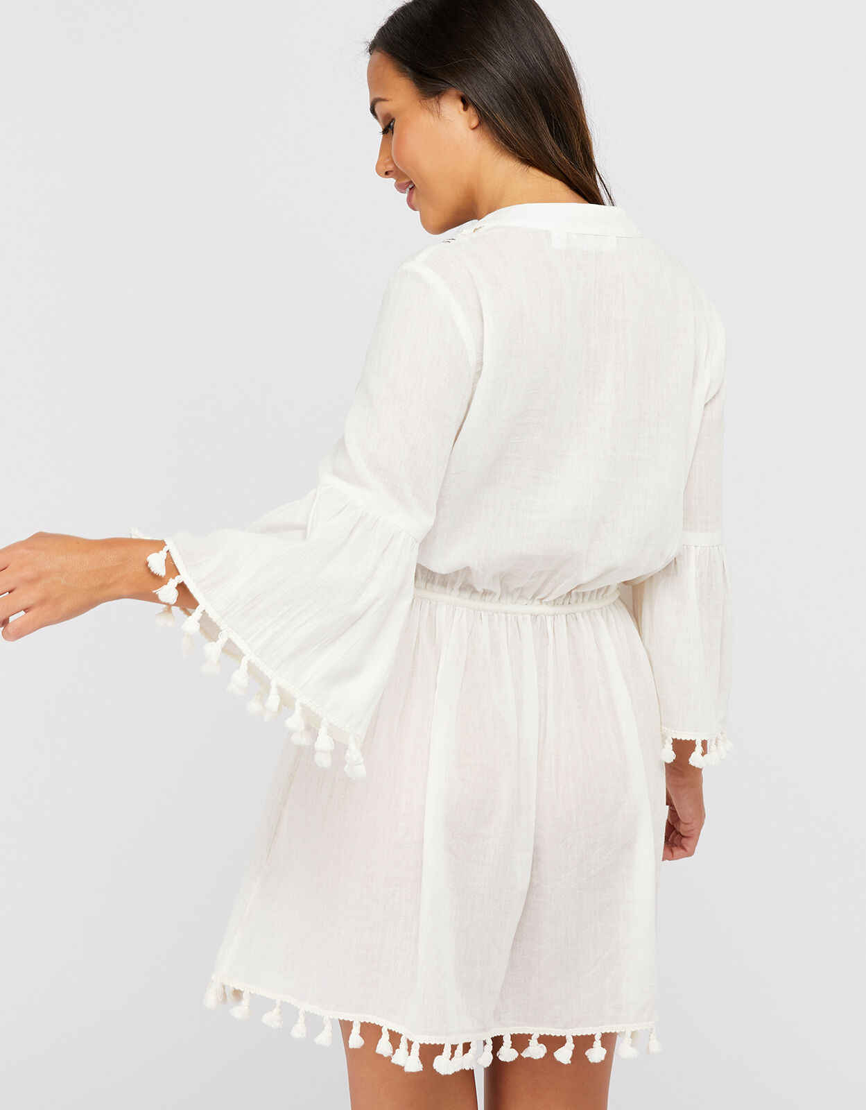 Paisley Print Long Sleeve Kaftan Cream 