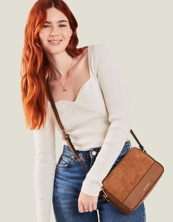 Suedette Classic Crossbody Bag, Tan (TAN), large