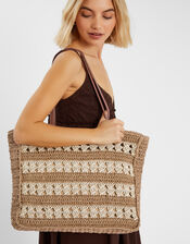 Stripe Woven Raffia Tote Bag, , large
