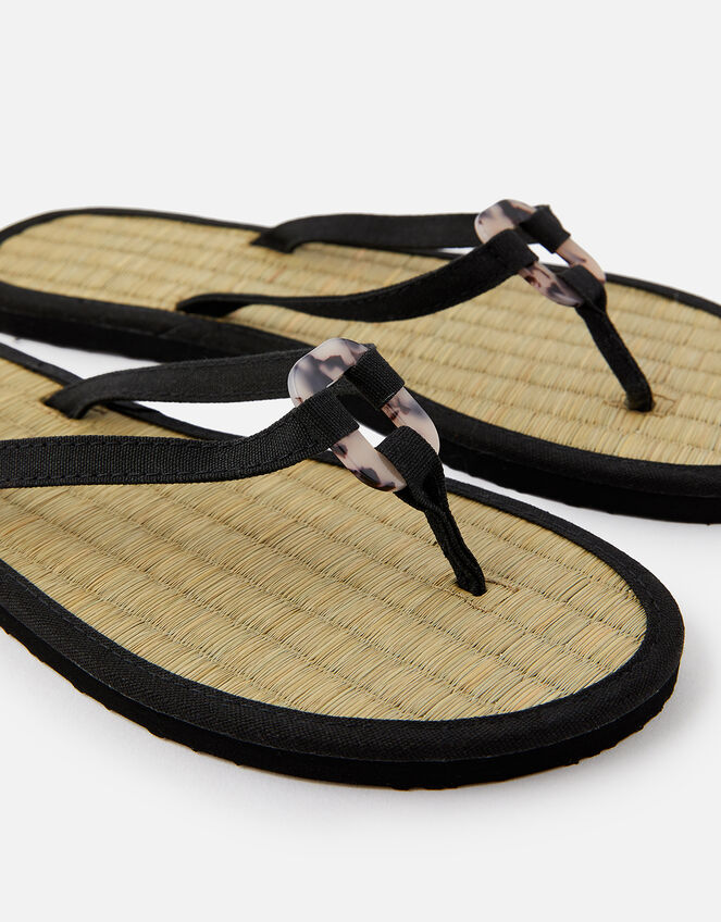 Resin Ring Seagrass Flip Flops , Black (BLACK), large