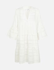 Jacquard Flute Sleeve Dress , White (WHITE), large