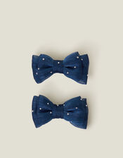 2-Pack Girls Sparkle Bow Hair Clips, Blue (NAVY), large