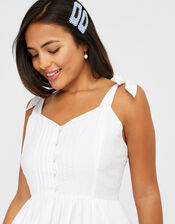Cotton Mini Dress with Buttons, White (WHITE), large