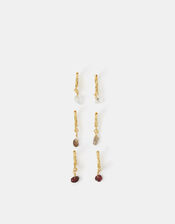 3-Pack 14ct Gold-Plated Semi-Precious Charm Hoop Earrings, , large